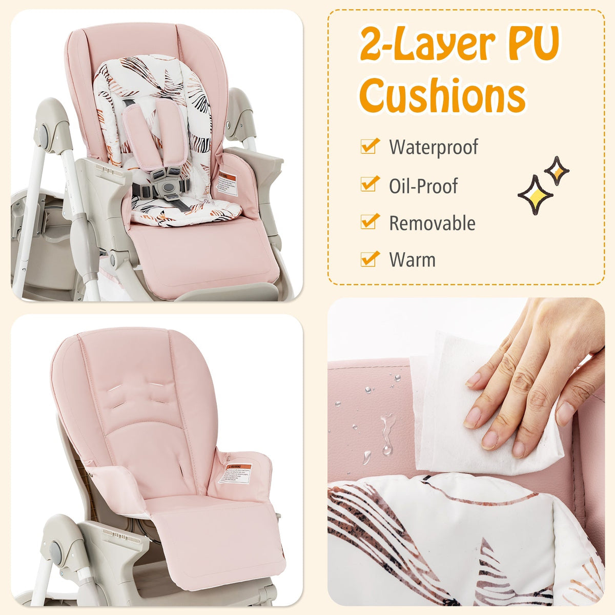 Multifunctional Folding Baby High Chair with Rolling Wheels and Adjustable Height