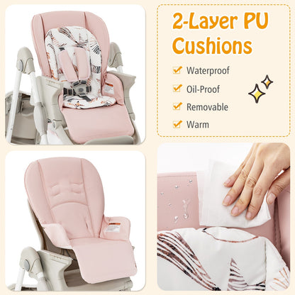 Multifunctional Folding Baby High Chair with Rolling Wheels and Adjustable Height