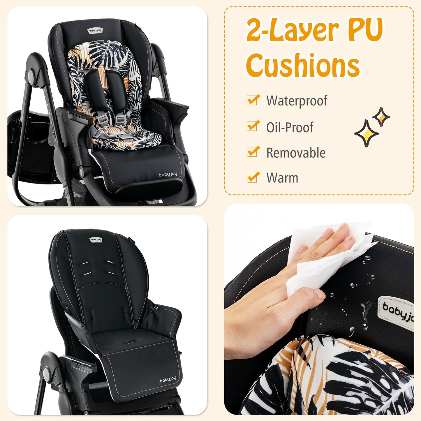 Multifunctional Folding Baby High Chair with Rolling Wheels and Adjustable Height