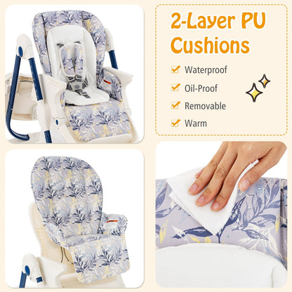 Multifunctional Folding Baby High Chair with Rolling Wheels and Adjustable Height