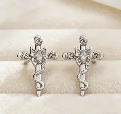 Light Luxury Copper Zircon Cross Earrings