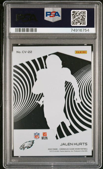 Graded 2020 Panini Chronicles Jalen Hurts #CV22 Clear Vision Rookies Rookie RC Football Card PSA 10 Gem Mint