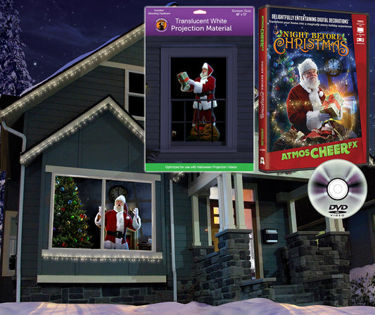 AtmosFX Night Before Christmas DVD + 48" x 72" White Holographic Screen for Christmas Projection