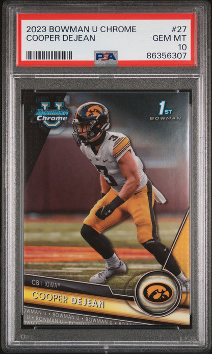 Graded 2023 Topps Bowman U Chrome Cooper DeJean #27 Rookie RC Football Card PSA 10 Gem Mint