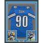 Framed Autographed/Signed Ndamukong Suh 35x39 Detroit Blue Football Jersey Beckett BAS COA