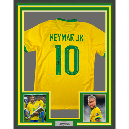 Framed Autographed/Signed Neymar Jr. 35x39 Brazil Soccer Futbol Jersey Beckett BAS COA/LOA