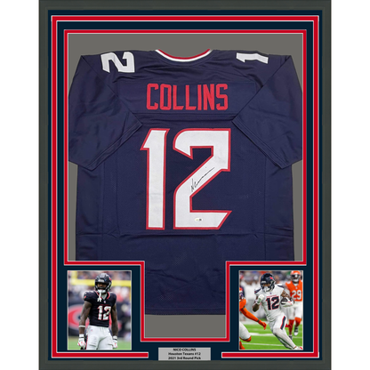 Framed Autographed/Signed Nico Collins 35x39 Houston Blue Current Football Jersey JSA COA