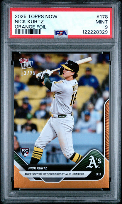 Graded 2025 Topps Now Nick Kurtz #178 Orange Foil /25 Rookie RC Baseball Card PSA 9 Mint