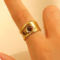 Stainless Steel Openwork Pearl & Tiger Eye Ring
