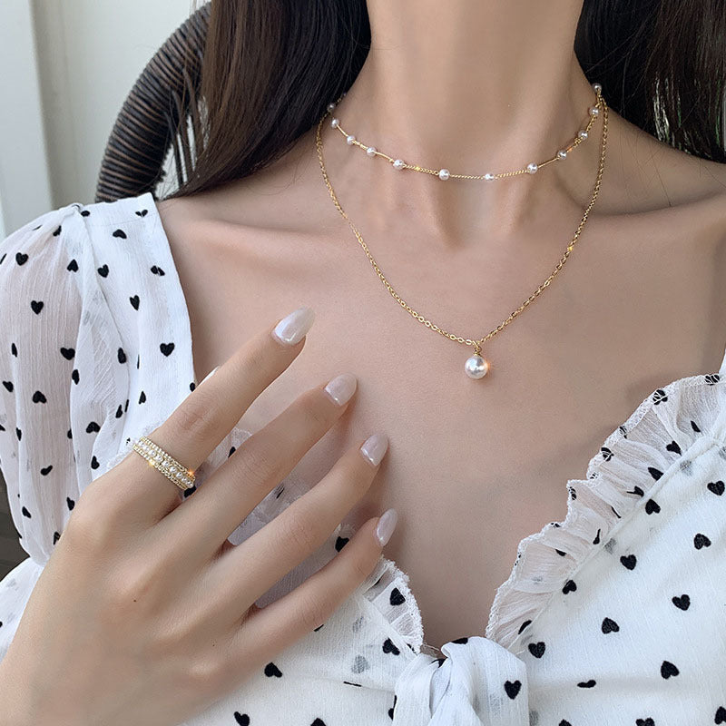 Two Layered Pearl Chain Necklace