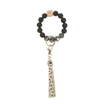 PU Tassel Keychain Women's Bag charm Silicone Beaded Keychain Wristlet Key Ring Bracelet Cute Car Key Chain Holder for Women Girls