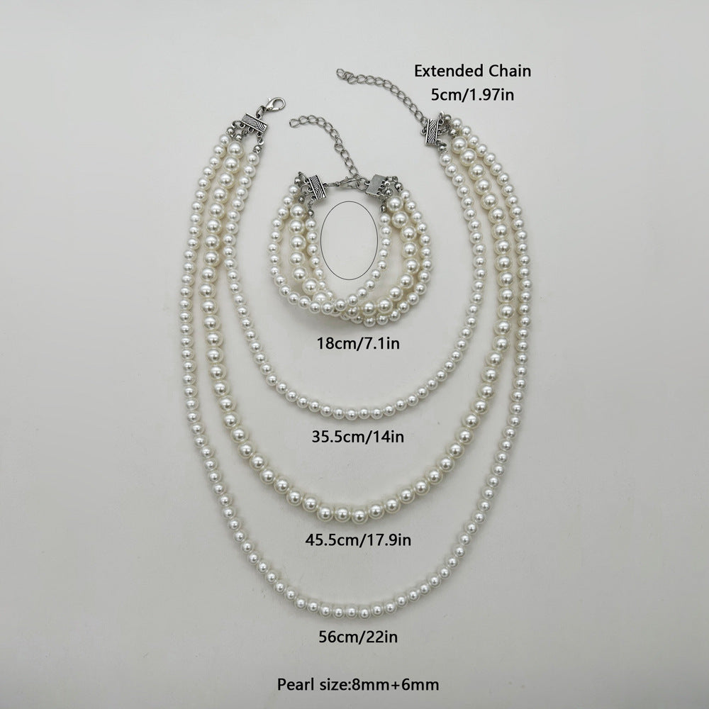Layers Pearl Beaded Necklace Long Jewelry Women