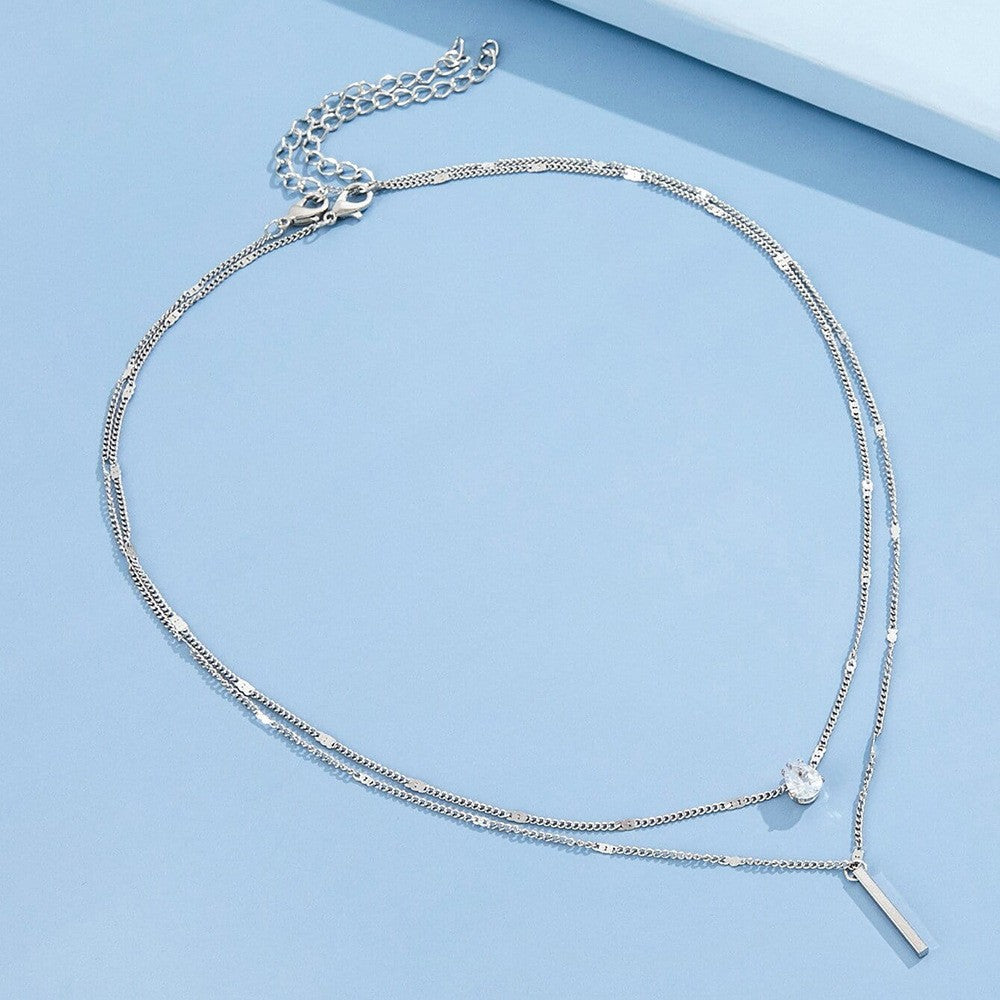 Double Drop Rhinestone Pendant Necklace