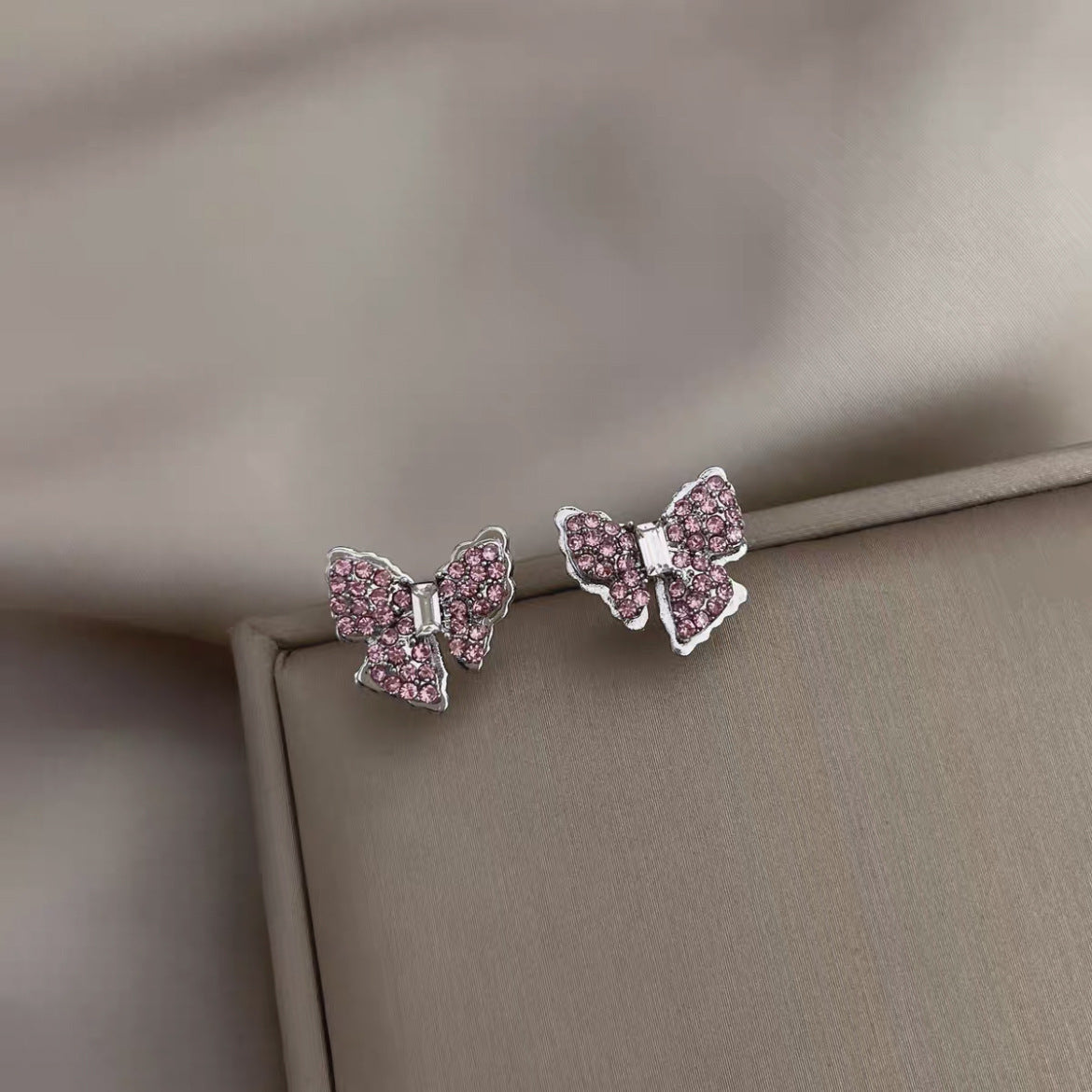 Pink Rhinestone Butterfly Stud Earrings