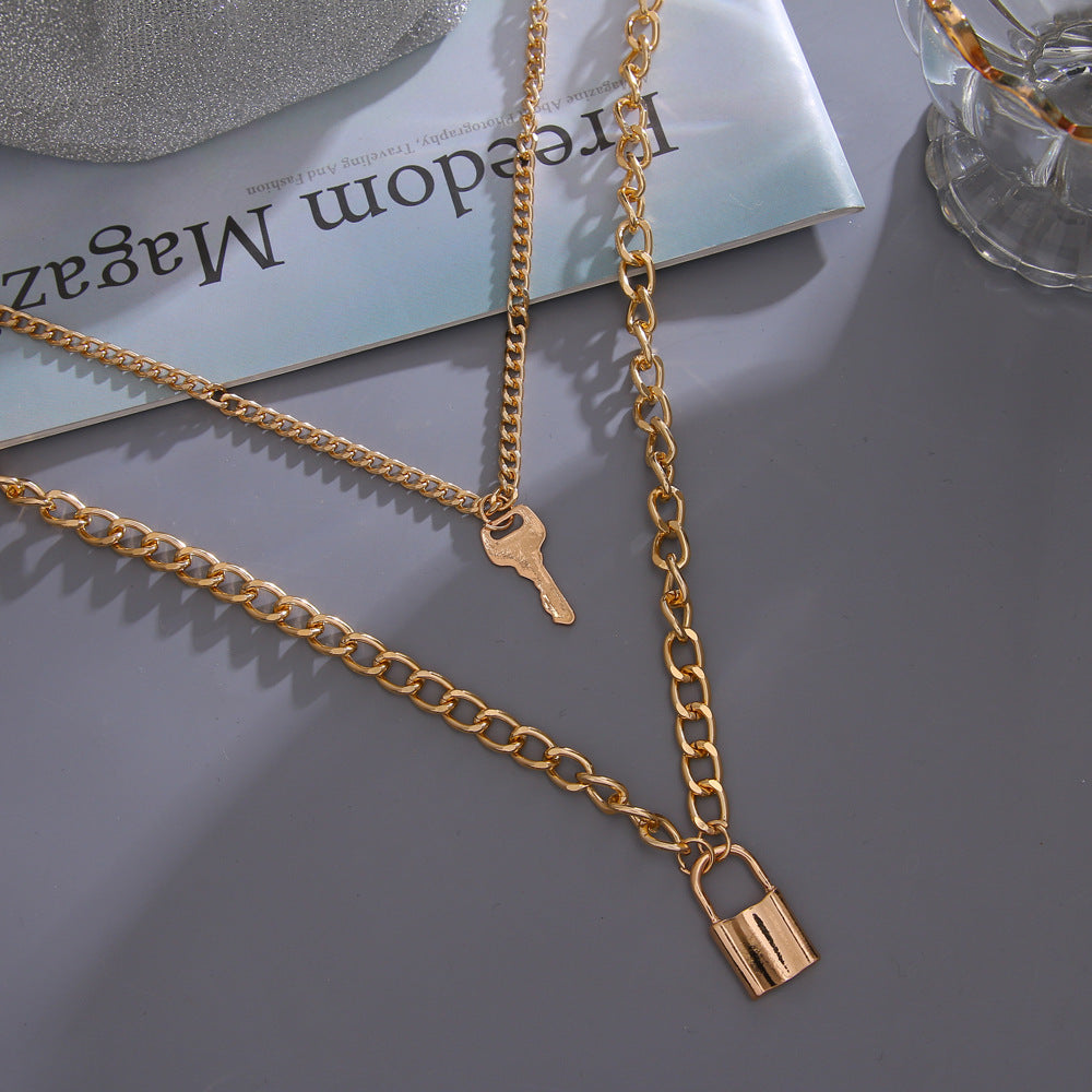 Heart Star Charm Paperclip Chain Choker Necklace Layered Lock Pendant
