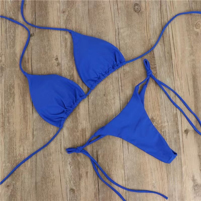 Neck strap-on bikini swimsuit sexy belt chest pad split swimsuit strap three-point swimsuit suit women