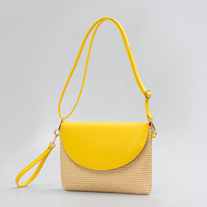Holiday straw bag, small solid color shoulder bag, small crossbody beach bag, seaside beach bag evening clutch woven bag