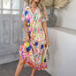 Spring Summer Casual Bohemian Vacation High Waist Geometric Contrast Dress Sub Women's Clothing