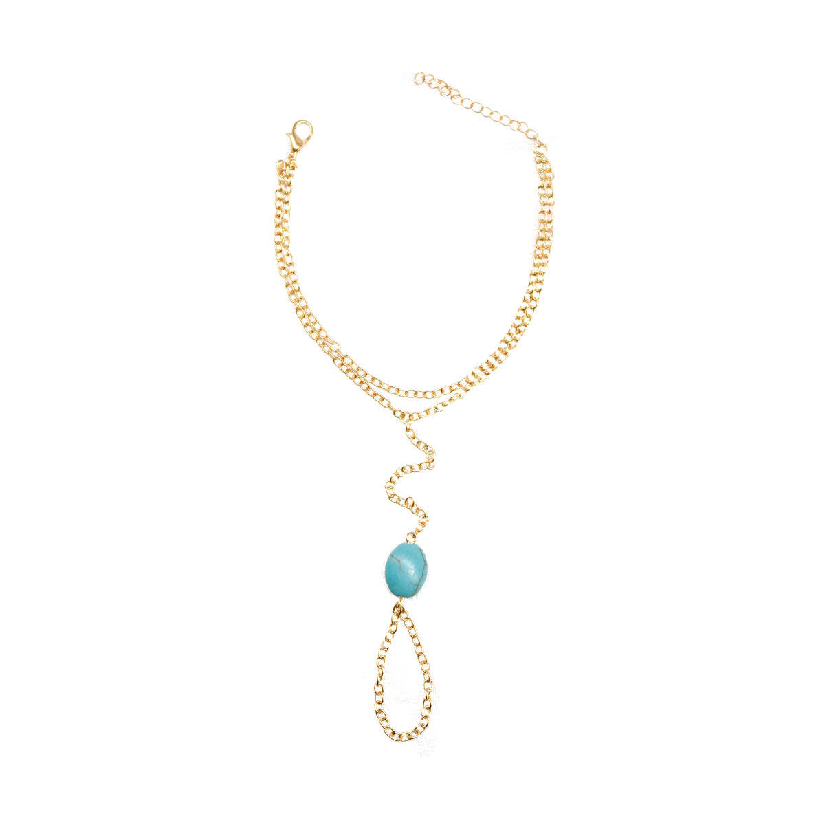 Turquoise Stone Beads Slave Finger Ring Bracelet