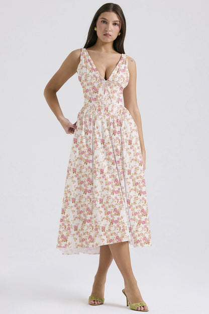 Summer Slim Suspender Long Dress Fashion Printed V-Neck Temperament Dress