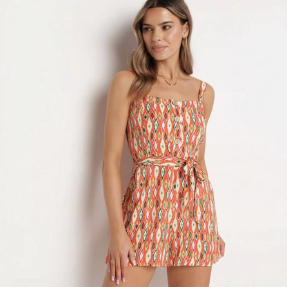 Women's Fashion Sexy Printed Suspender Short Jumpsuit - Romper