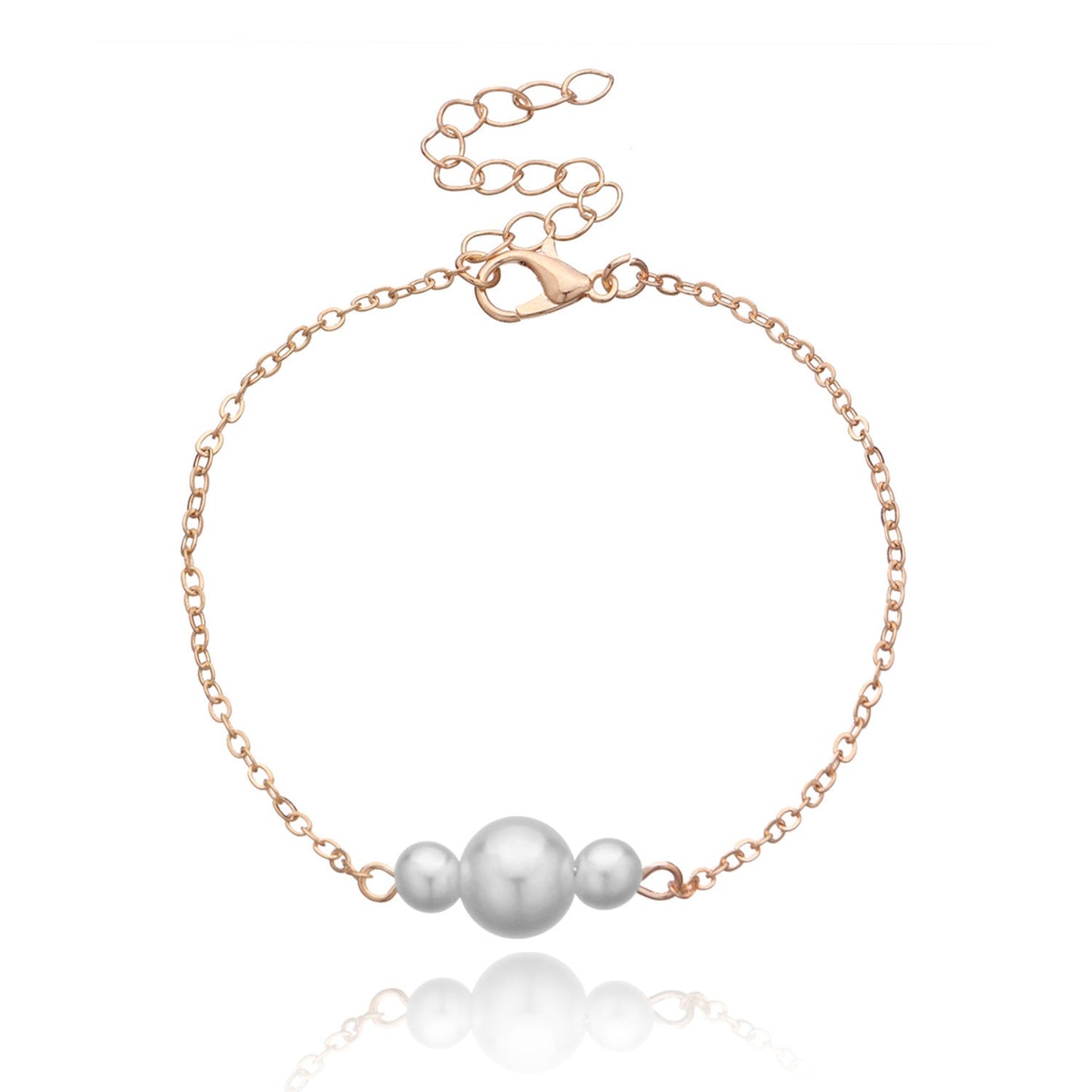 Elegant Dainty Three Pearl Chain Bracelet