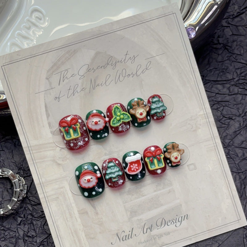 Christmas Collection Merry Christmas Heavy Industry Handmade Nail Art Long Short Fake Nails