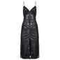 Women's sexy V-neck suspender split-ended dress temperament hip-wrapped tight elastic leather skirt