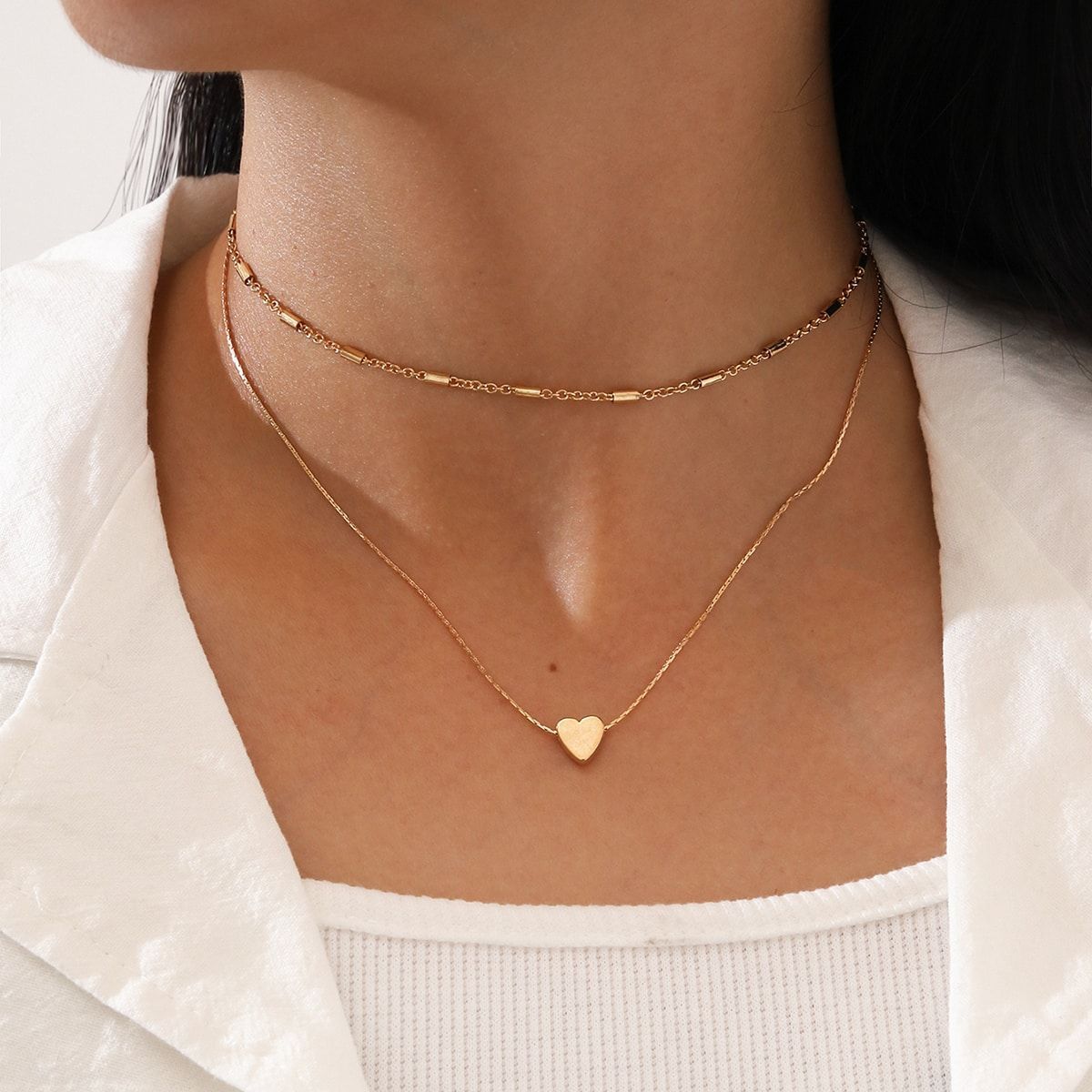 Layered Heart Pendant Necklace Jewelry