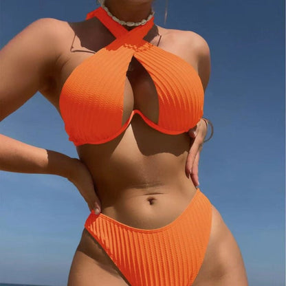 Solid Color Multi Color Sexy Quality Bikini Strappy Two Piece Set