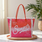 Fringe Tote Bag – Large Shoulder Printed Canvas Purse, Gradient Letter Hobo, Minimalist Commuter Bag