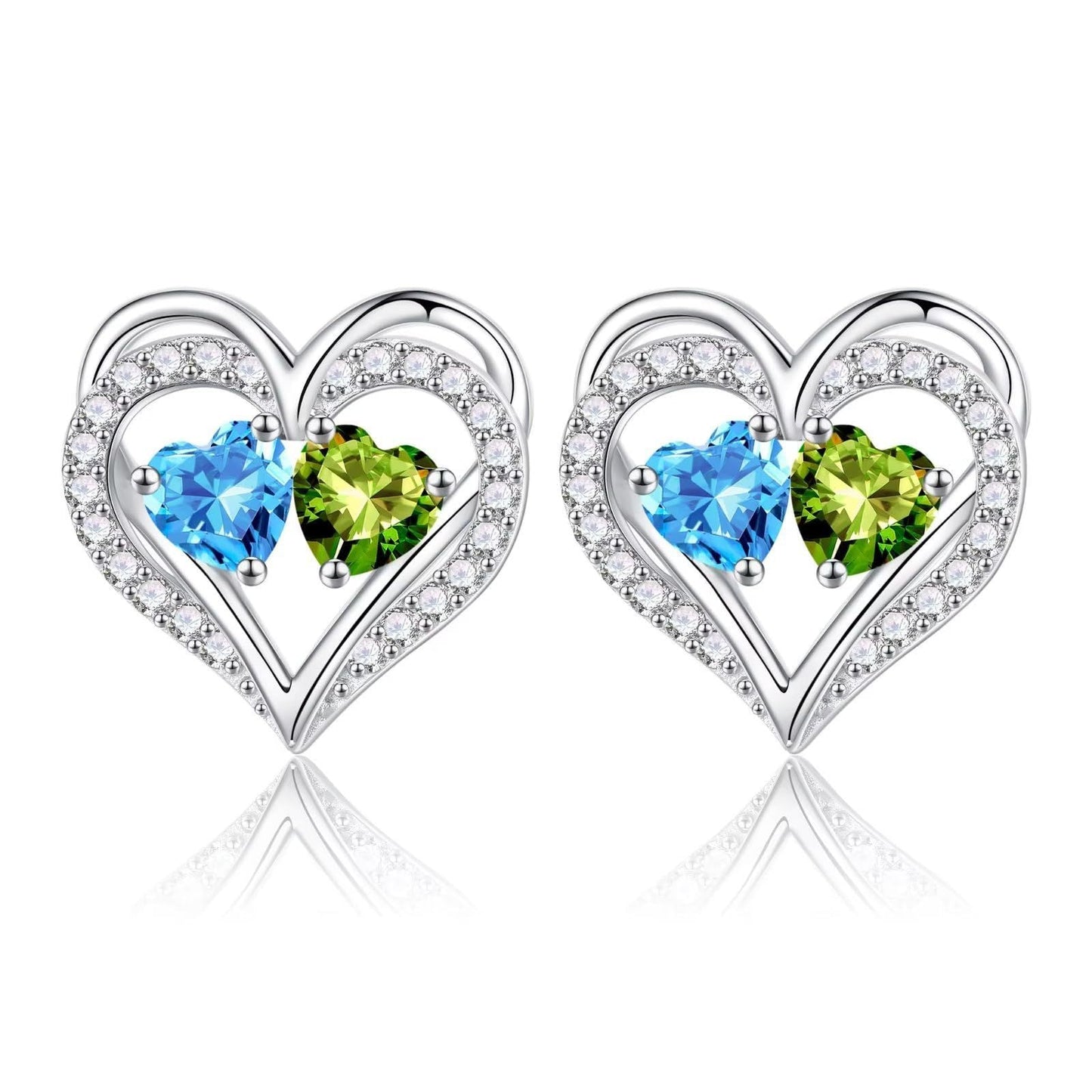 Sterling Silver Birthstone Heart Earrings new