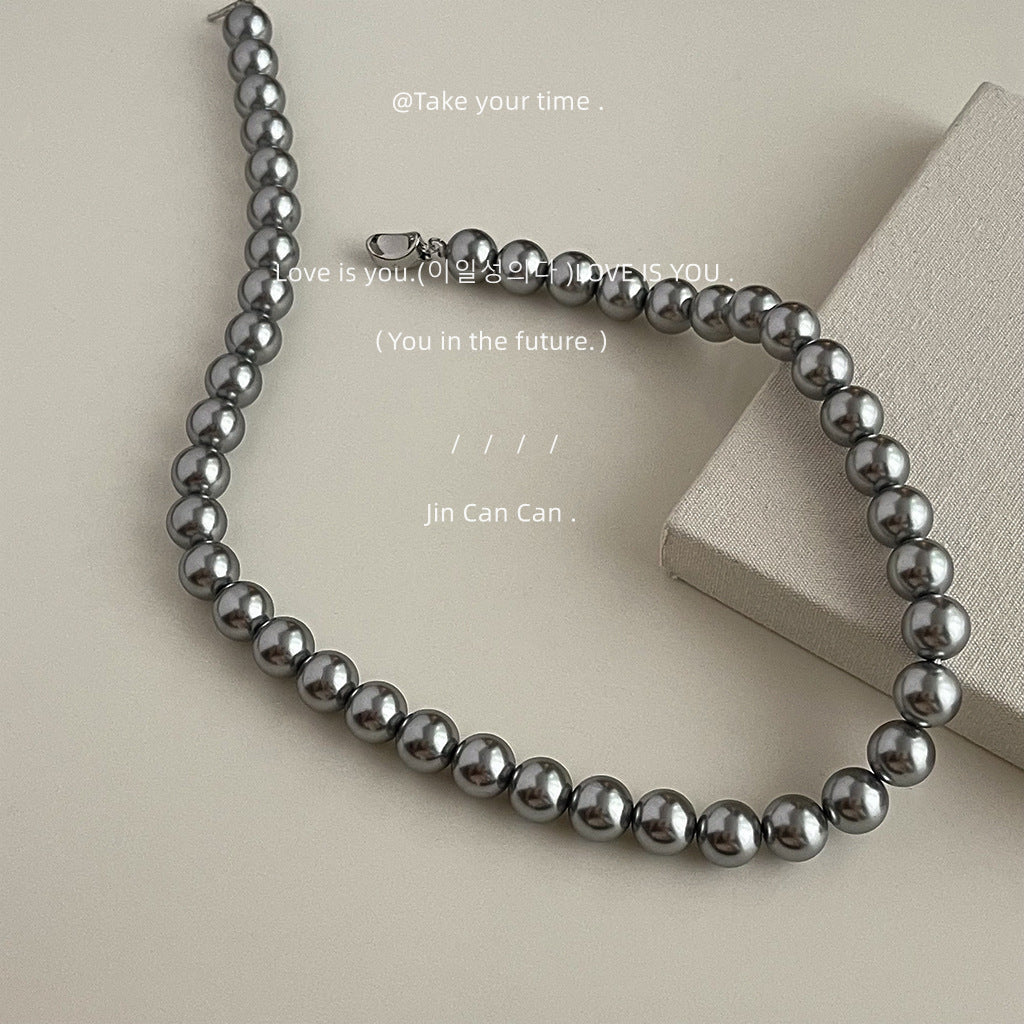 Gray Pearl Necklace Wedding Pearl Necklace for Brides