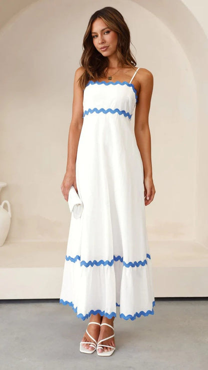 Summer solid color lace stitching elegant suspender tube top super pendulum dress