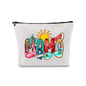 Linen printed cosmetic bag, cosmetic lipstick storage bag, small simple zipper evening clutch bag,