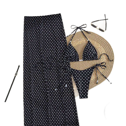 Sexy Tie Bikini Three Piece Swimsuit Polka Dot Accessories Sports Style
