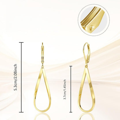 Gold Earrings for Women Hypoallergenic Leverback Drop Dangle Earrings Trendy 14K Gold Plated Twisted Spiral Teardrop Rhombus Heart Dangle Earring for Women Dainty Fashion Jewelry Gifts