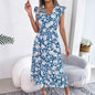 Spring and summer casual fungus edge flower waist long dress vacation dress for woman