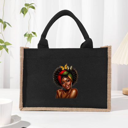 Cotton and linen canvas tote bag, printed letter tote bag, portable light handbag, gift shopping bag