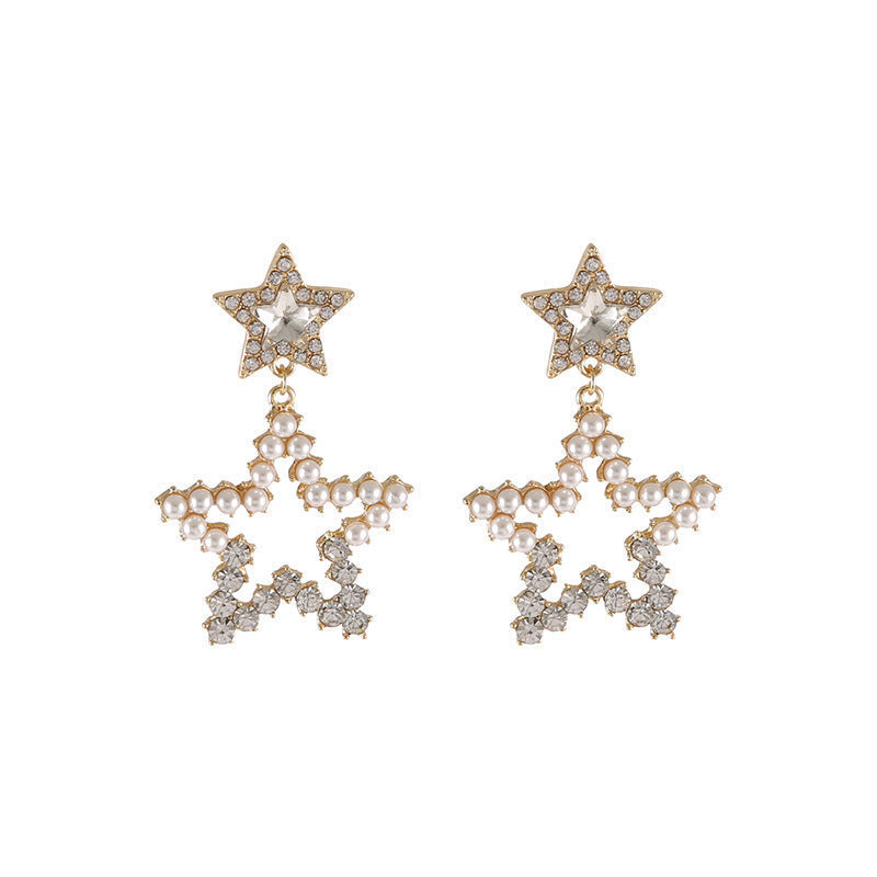 Hollow Pearl Double Star Earrings