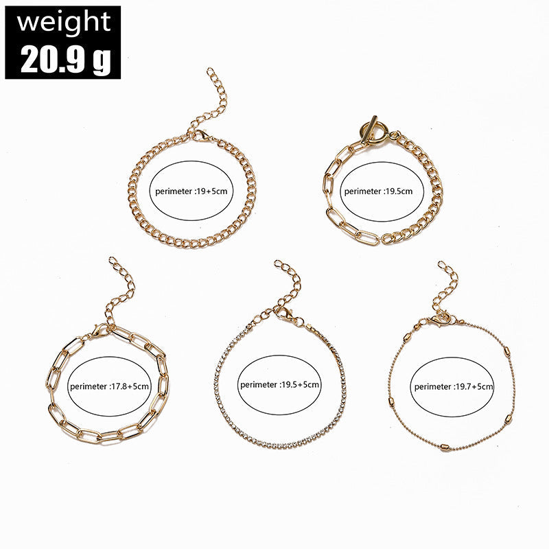 Simple Geometric Rhinestone Chain Bracelet Set