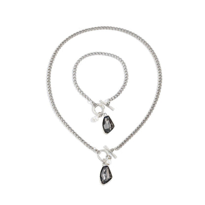Luxury Irregular Acrylic Black Diamond Pendant Necklace & Bracelet Set Women Autumn Winter