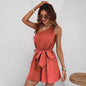 Women's One Shoulder Wide Leg Romper - 3/4 Sleeve Draped Bodice Mini Jumpsuit for Casual Summer Wear