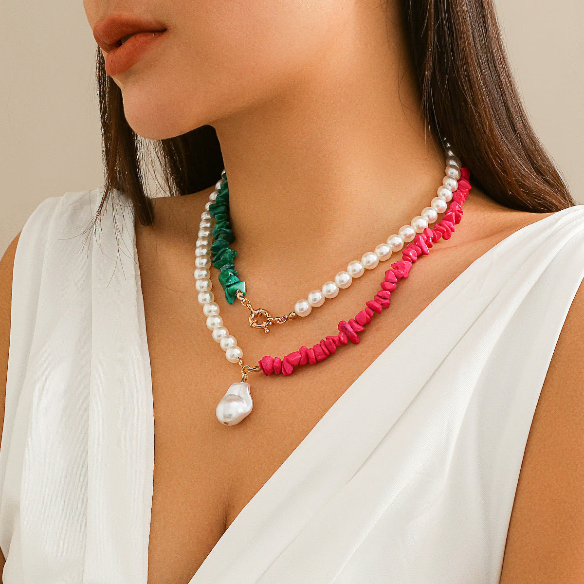 Vintage Multi-layer Beaded Chain Choker Necklaces