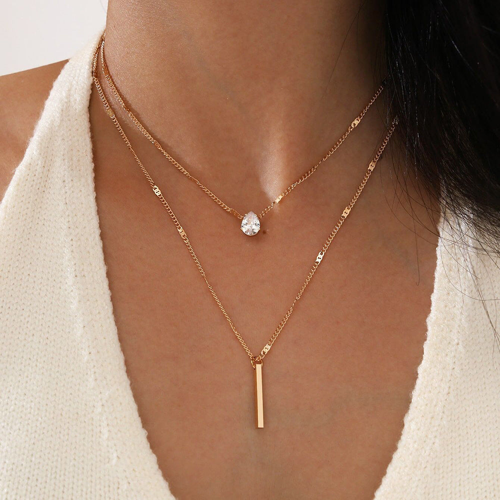 Double Drop Rhinestone Pendant Necklace