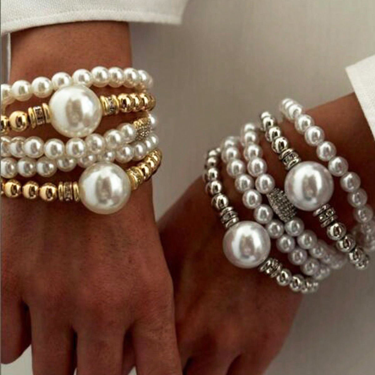 Exaggerated Pearl Layered Bracelet Set