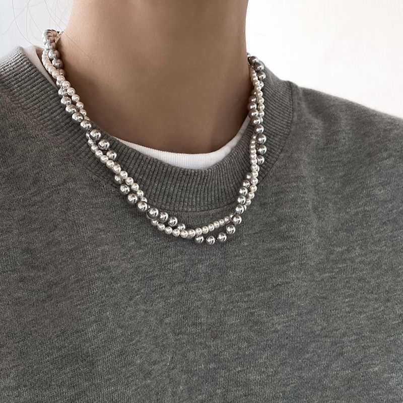 Imitation Pearl Wrapped Necklace Double Layer