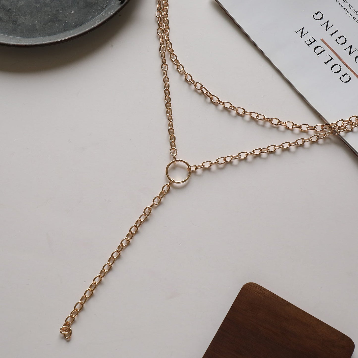 Punk Exaggerated Long Ring Multi-layer Necklace