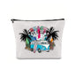Linen printed cosmetic bag, cosmetic lipstick storage bag, small simple zipper evening clutch bag,