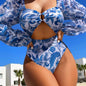 Swimsuit Printed Mesh Long Sleeve Popular One Piece Hollow Out Swimsuit